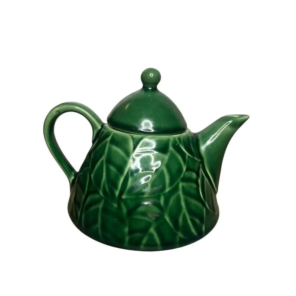 Pier 1 Imports Teapot Green‎ Jade Leaves Stoneware with Lid